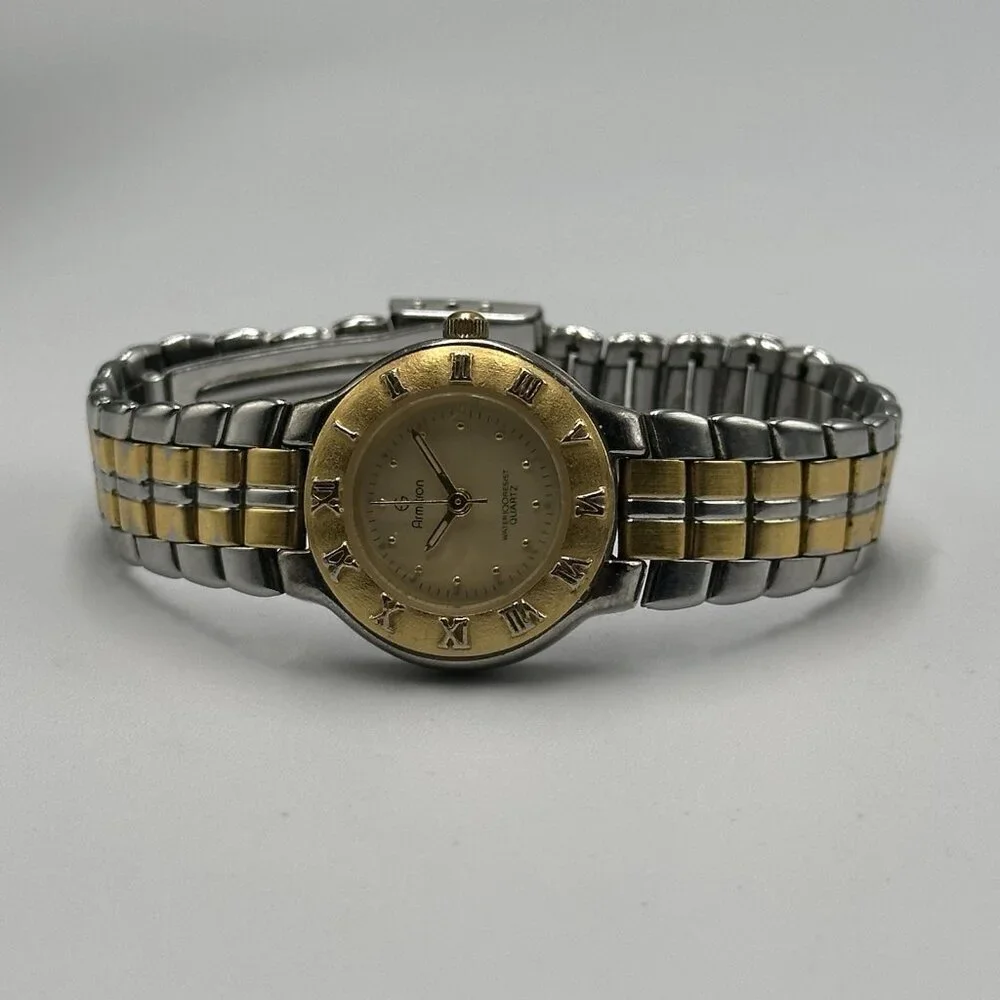 3/$30 Armitron Watch Women Two Tone Gold Silver Round Dial Roman Numerals